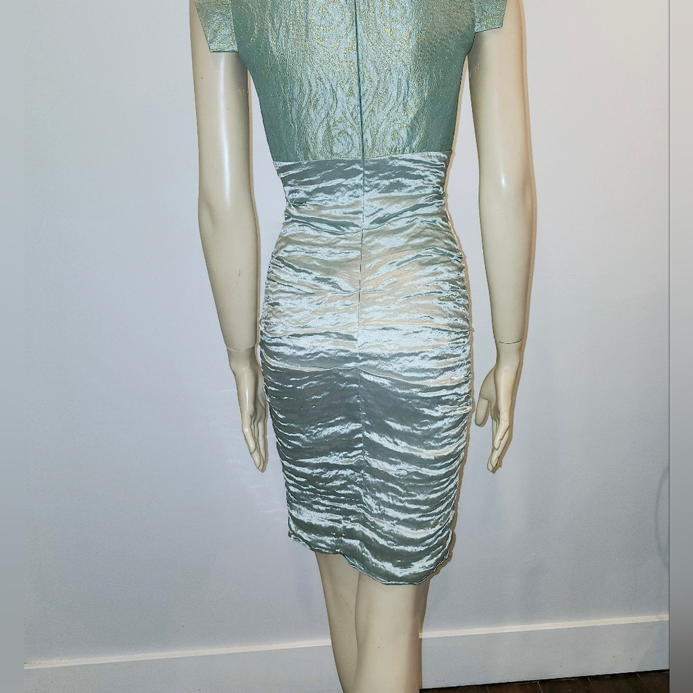 Nicole Miller Satin light blue shiny dress with gold accents size 0 NWT - Picture 7 of 11